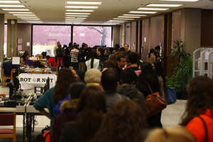 A line forms in Bird Library Tuesday as students and community members gather to vote.