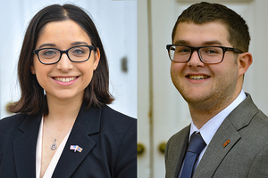 Kaitlyn Ellsweig, left, and Ryan Houck, right, are running for Student Association vice president and president, respectively.