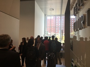 About 25 people, including students and lawyers, gathered outside the Melanie Gray Ceremonial Courtroom in the College of Law prior to Wednesday’s student conduct hearing.