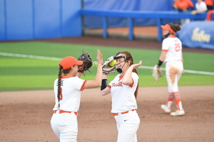 Lindsey Hendrix (right) has 18 strikeouts in 22.0 innings pitched in her freshman season so far. 