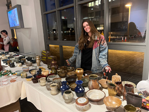 The Shaffer Art Building was filled with tables of pottery, prints and jewelry made by students to give them a chance to make money off their work.