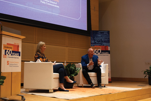 Scott Pioli, former NFL executive, and Olivia Stomski, Newhouse Sports Media Center director, spoke to Syracuse University students on Wednesday. They discussed the representation of women’s sports in the media. 