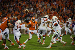 Long looks to convert a pass over a tough Clemson defense. 