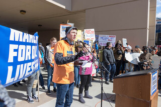 Jamesville-Dewitt sophomore Will Guisbond addresses the crowd at the Syracuse March For Our Lives.