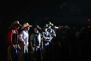 Wallace Vieira de Oliveira waits for the remaining riders to be introduced.