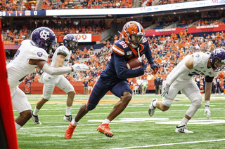 Wide receiver Trishton Jackson (pictured) caught six balls for 58 yards and a touchdown on Saturday. 