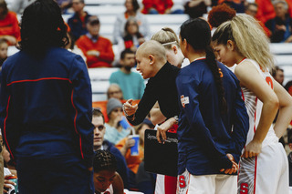 The Orange huddle during a timeout.