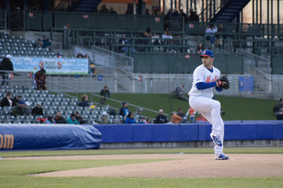 Starting pitcher, Thomas Szapucki, winds up at the mound to in hopes of striking out the batter for the Scranton RailRiders. 